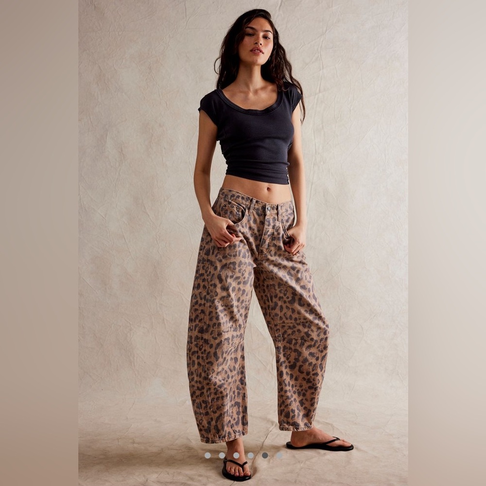 We the Free Good Luck Leopard Barrel Jeans (sold out style!)
